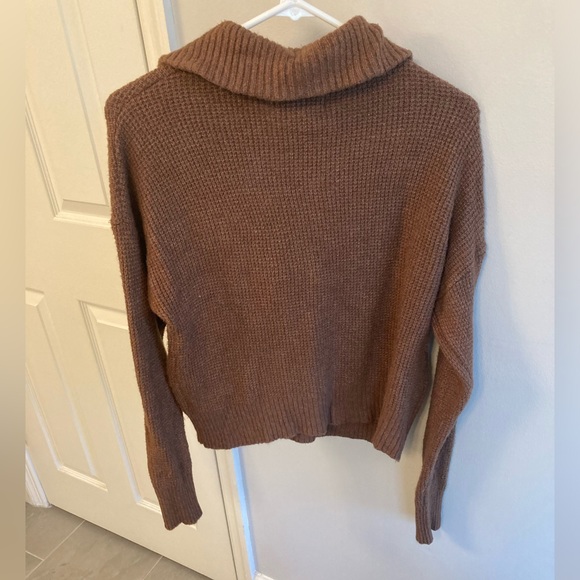 William Rast Half Zip Collared mock neck Waffle Knit Sweater Brown Sz M - Picture 2 of 3